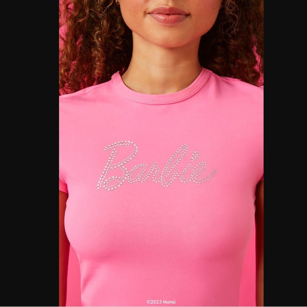 Barbie x Forever 21 | Barbie Rhinestone Graphic Baby Tee, Size: Medium